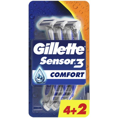 Gillette Sensor3 Comfort Disposable Razors Ανδρικά Ξυραφάκια με 3 Λεπίδες για Βαθύ & Άνετο Απαλό Ξύρισμα 6 Τεμάχια
